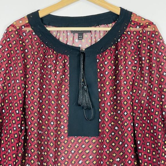 Lane Bryant Maroon Diamond Sheer Long Sleeve‎ Peasant Shirt Top Womens 18 20 NEW - Picture 4 of 7